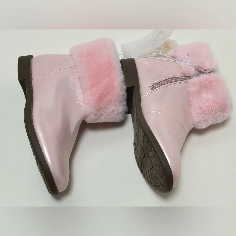 Gymboree Girls Faux Fir Ankle Boots, Pink, Size 1 - Picture 2 of 7